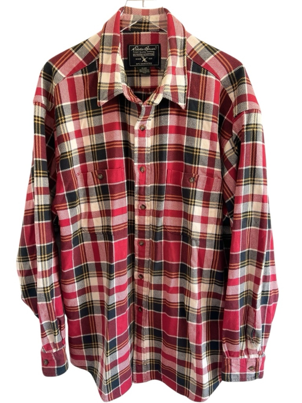 Eddie Bauer Red and White Plaid Button-Down Flannel Shirt Jacket